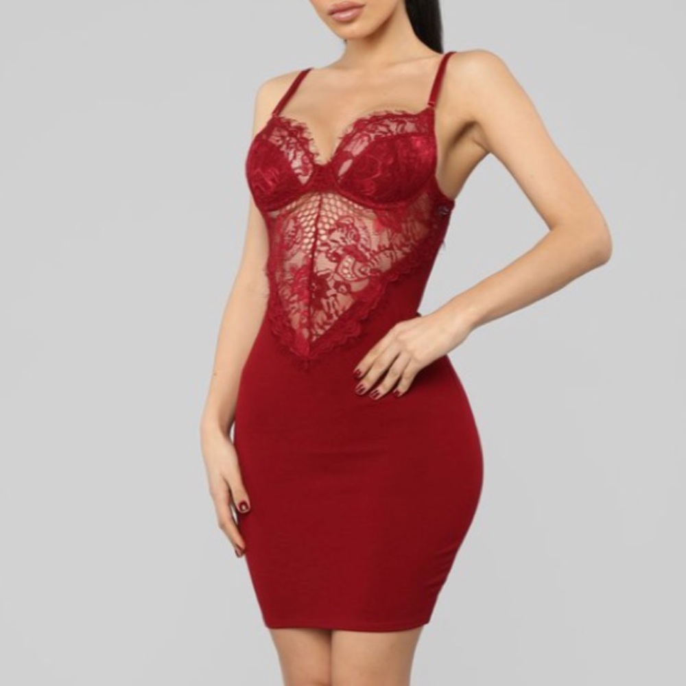 Fashion nova red lace dress